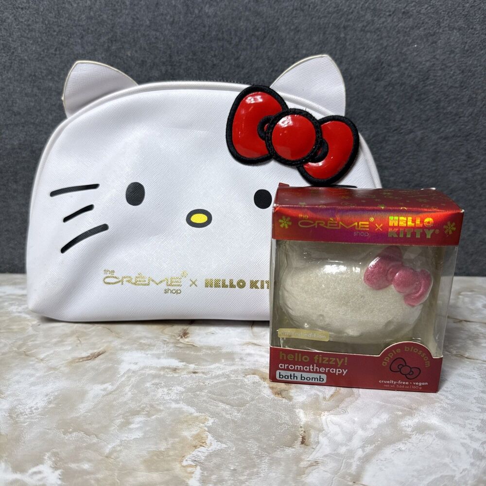 Sanrio Hello Kitty Creme Shop Cosmetic Makeup Travel Bag Pouch Red Bow